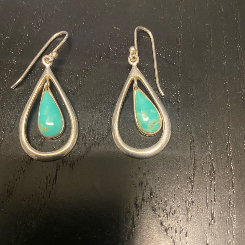 Genuine turquoise and sterling silver earrings